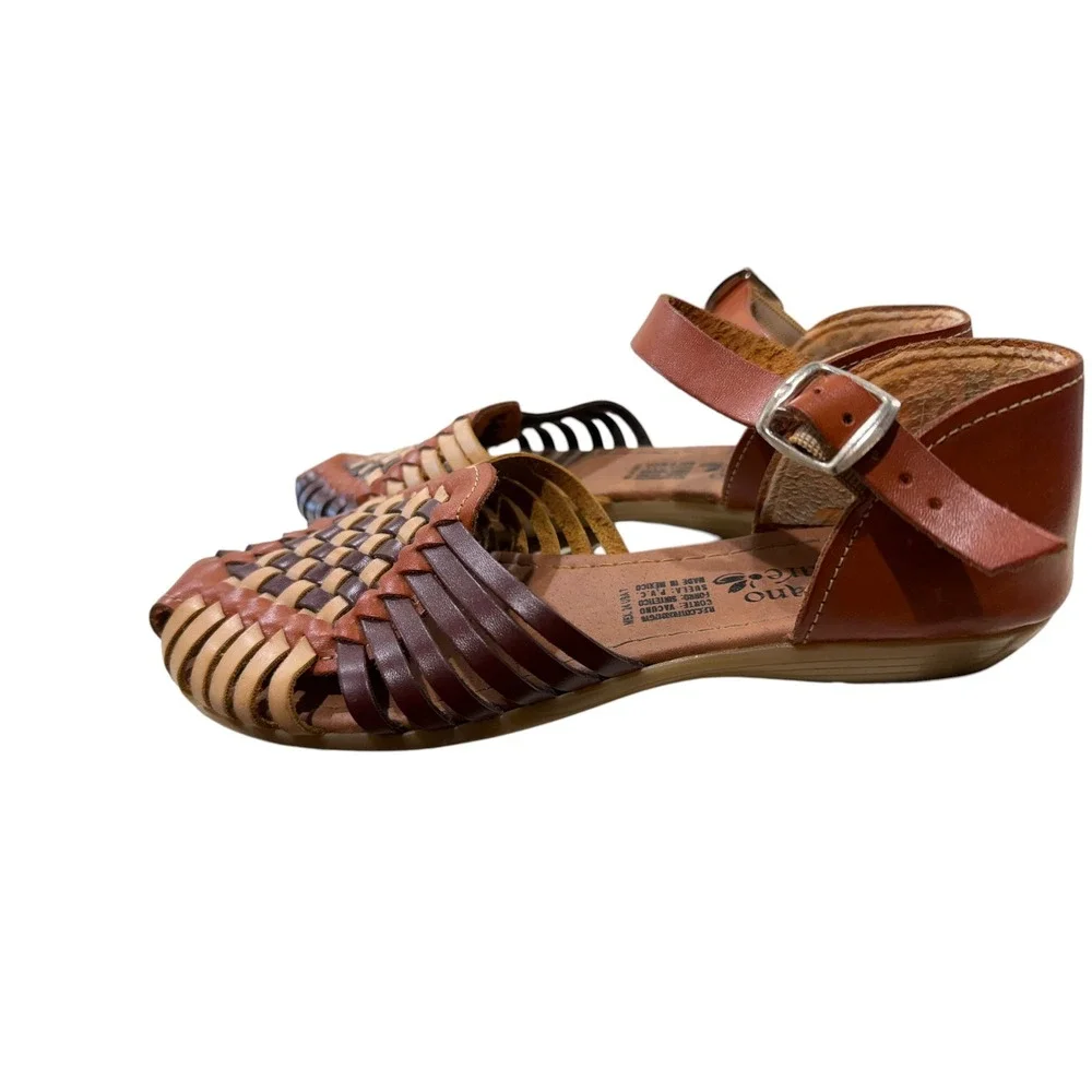 Artesano Couture Womens Leather Huarache Sandals Woven Boho Flats Brown 7 Mexico